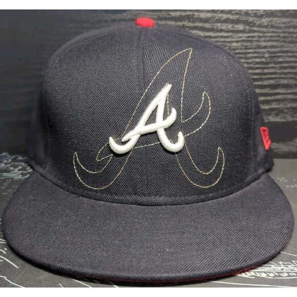 New Era MLB Baseball Cap Atlanta Braves 59FIFTY Fitted 7 3/8 Rare Shadow Stitch - Picture 1 of 6